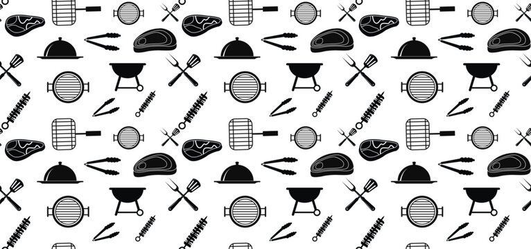 Bbq day pattern Vectors decorative icons set design