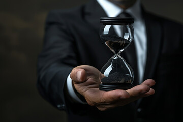 businessman holding hourglass