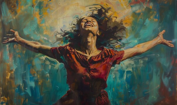 A woman experiences absolute freedom in dance, expressing her individuality and emotions.e Generative AI