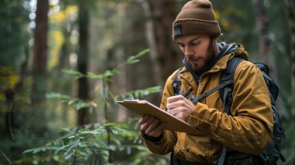 Scientist Conducting Field Research: Monitoring and Recording Environmental Data
