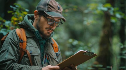 Scientist Conducting Field Research: Monitoring and Recording Environmental Data