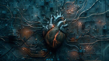 Circuitry and wires in the shape of a heart