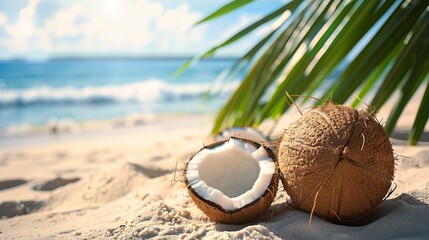Beach background with coconuts. Summer days in beach