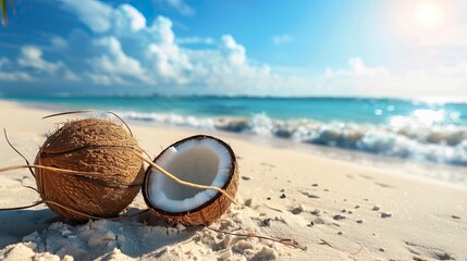 Beach background with coconuts. Summer days in beach
