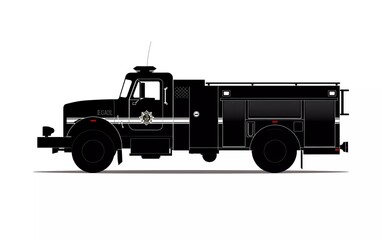 Silhouette of a fire engine from a side view, on an isolated white background. vector illustration.