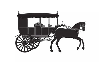 Horse carriage silhouette with side view, on isolated white background. vector illustration.