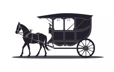 Horse carriage silhouette with side view, on isolated white background. vector illustration.