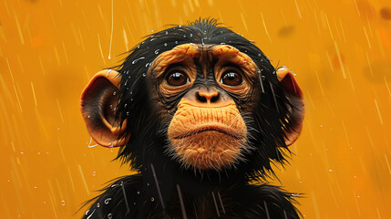 illustration of a monkey in the rain flat style