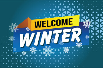 welcome winter word text concept icon logo sign symbol vector note blue style for use landing page, template, social media, web, mobile app, poster, banner, flyer, background, gift card, coupon

