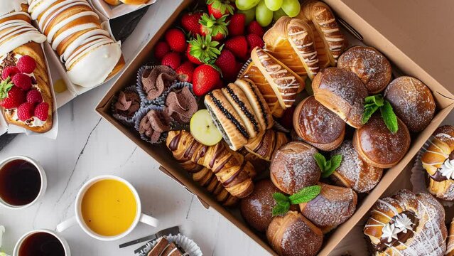 Nutritious breakfast food. Dessert with fruit and bread. various kinds of bread with sweet toppings. 4K Videos