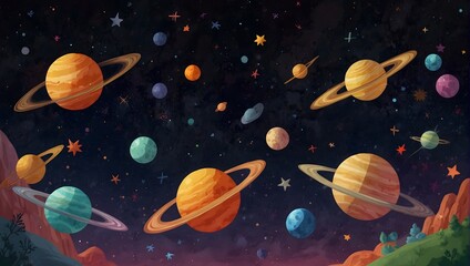 A lively cosmos where the stars are animated, and the planets are populated by an array of colorful, whimsical beings ai_generated