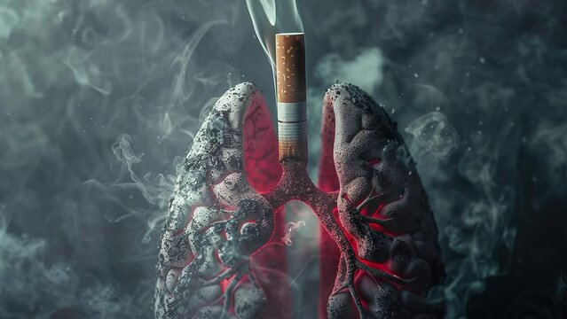 World No Tobacco Day concept. You could see cigarettes surrounding dirty lungs. Lungs damaged by smoking. Encourage a healthier, smoke-free lifestyle. 4K Videos