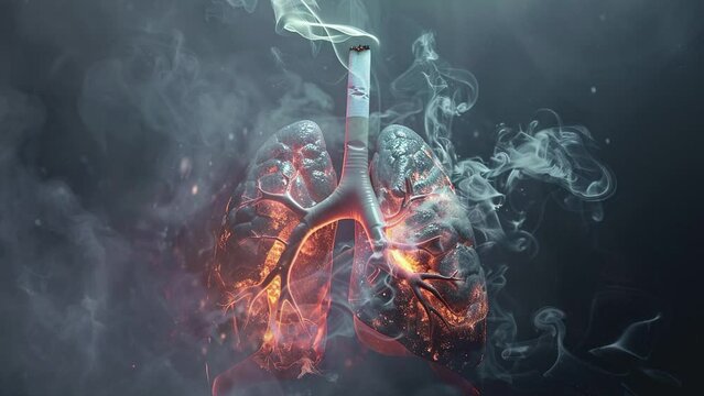 World No Tobacco Day concept. You could see cigarettes surrounding dirty lungs. Lungs damaged by smoking. Encourage a healthier, smoke-free lifestyle. 4K Videos