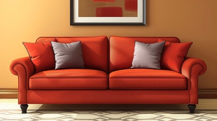 Living Room Sofa Comfortable: A 3D vector illustration of a comfortable sofa in a cozy living room