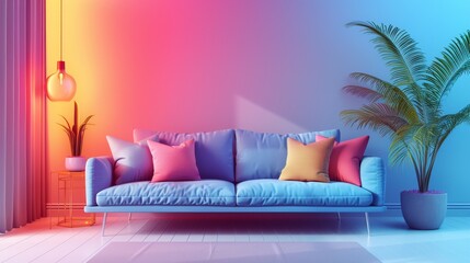 Living Room Sofa Modern: A 3D vector illustration of a modern sofa in a living room setting