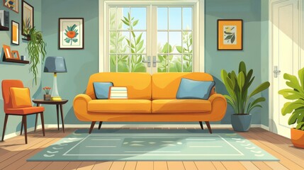Living Room Sofa Space: A vector illustration of a living room with a sofa strategically placed to optimize space