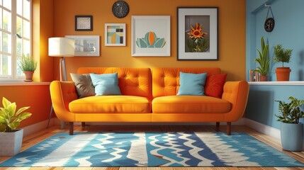 Modern Sofa Room Transformation: A 3D vector illustration showcasing how modern sofas can transform a room