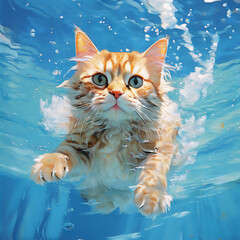 바다 수영하는 고양이