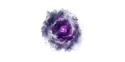 
White background, a purple galaxy in the center of space with white splashes around it