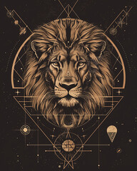 Space geometric style lion on a black background