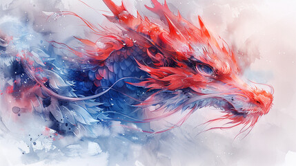 watercolor painted dragon illustration anime style