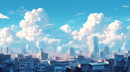 city skyline with few fluffy white clouds digital