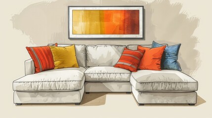 Sectional Sofa Small Space: An illustration showcasing a sectional sofa in a small living space