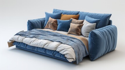 Fototapeta na wymiar Sofa Bed Convertibility: A 3D illustration showcasing the easy convertibility of a sofa bed