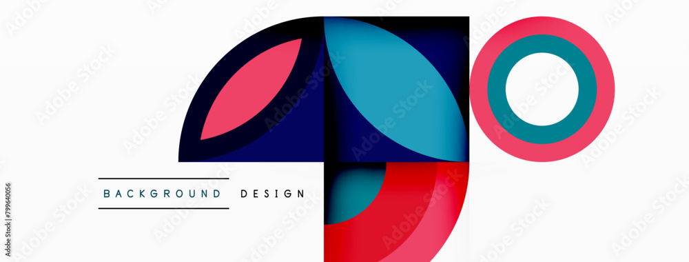 Aufkleber a vibrant logo featuring colorful circles, squares, and triangles in electric blue, magenta, and mor