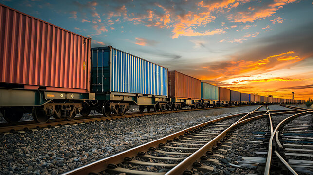 cargo freight train with container boxes. concept of export import of trade goods