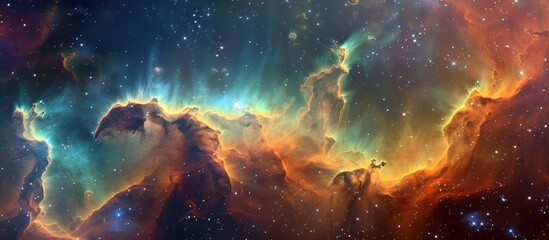 Obraz premium Spectacular cosmic scene featuring a colorful nebula with an electric blue glow, dotted with brilliant stars in the vast expanse of space