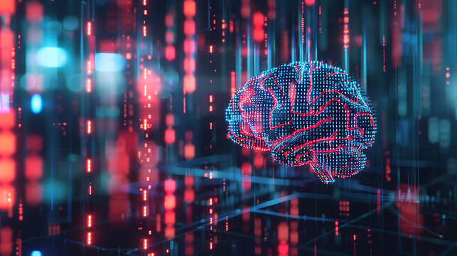 human brain with binary code. artificial intelligence concept digital background