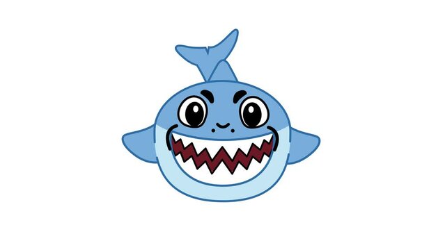 Shark animation swimming with biting motions. Front view. Transparent 4K Alpha Channel. Seamless loop. Perfect for Children's events or marine life presentation.