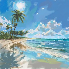 Tropical beach in the Morning, Blue Water, Smooth Sunny day, Summer days in beach
