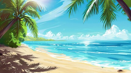 Tropical beach in the Morning, Blue Water, Smooth Sunny day, Summer days in beach
