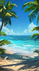 Tropical beach in the Morning, Blue Water, Smooth Sunny day, Summer days in beach
