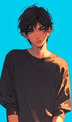 Fototapeta premium anime style. Upper body of a young man on a simple one color background, Generative AI 