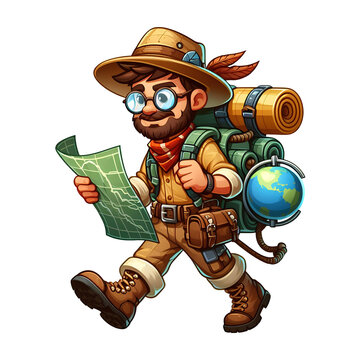 recommend clip art: Adventurer Wearing a Backpack and Holding a Map, in Cartoon Style