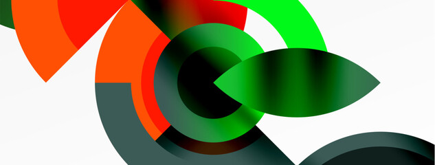 Obraz premium A closeup of a vibrant green and orange circle with symmetry and pattern resembling an automotive wheel system on a white background, creating a symbol of art in electric blue font