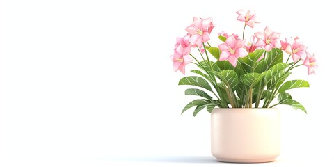 Naklejka na ściany i meble Flowers in a planter, 3D, zz plant, childish style, on a white background