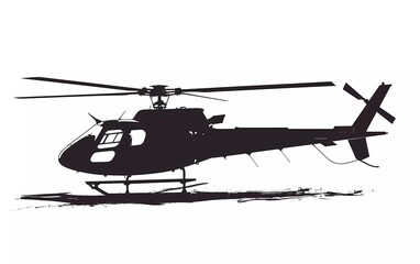 Silhouette of a helicopter from a side view, on an isolated white background. vector illustration. 