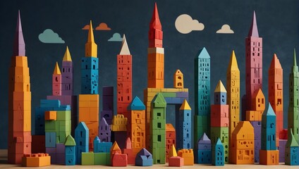A playful set of cartoon blocks bursting with colors, inviting children to build imaginative landscapes and towering skyscrapers ai_generated