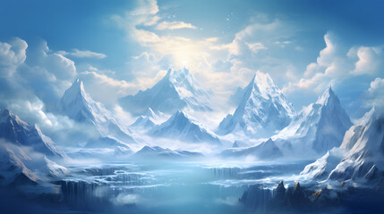 Digital heavenly winter landscape with mountains  scenes abstract graphic poster web page PPT background