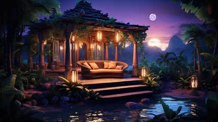 Twilight Serenity: Gazebo Retreat Amidst Tropical Nature