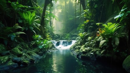 Fototapeta na wymiar Tropical Waterfall Oasis Serenity