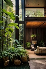 Fototapeta na wymiar Nature Inspired Indoor Garden with Natural Light and Tropical Plants
