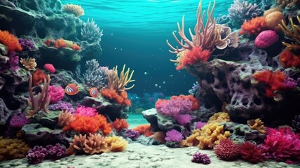 Naklejka na ściany i meble Vibrant Underwater Seascape with Colorful Corals