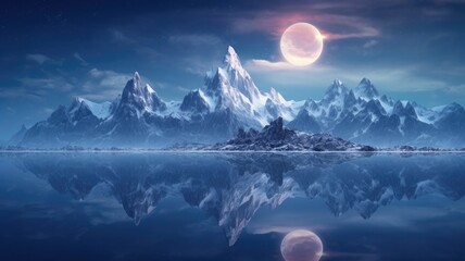 Moonlit Mountain Majesty: Serene Night Reflections