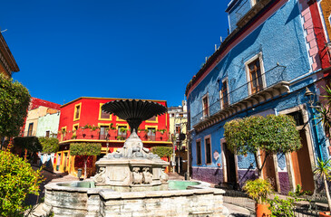 Fountain in Baratillo Square in the old town of Guanajuato, UNESCO world heritage in Mexico