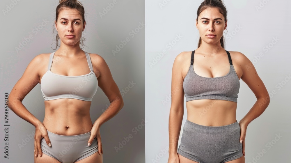 Poster a visual representation of weight loss with a before photo showing a person with a larger frame and 